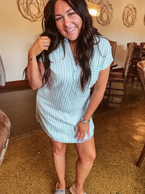 Chambray Multi Striped Collared Mini Dress