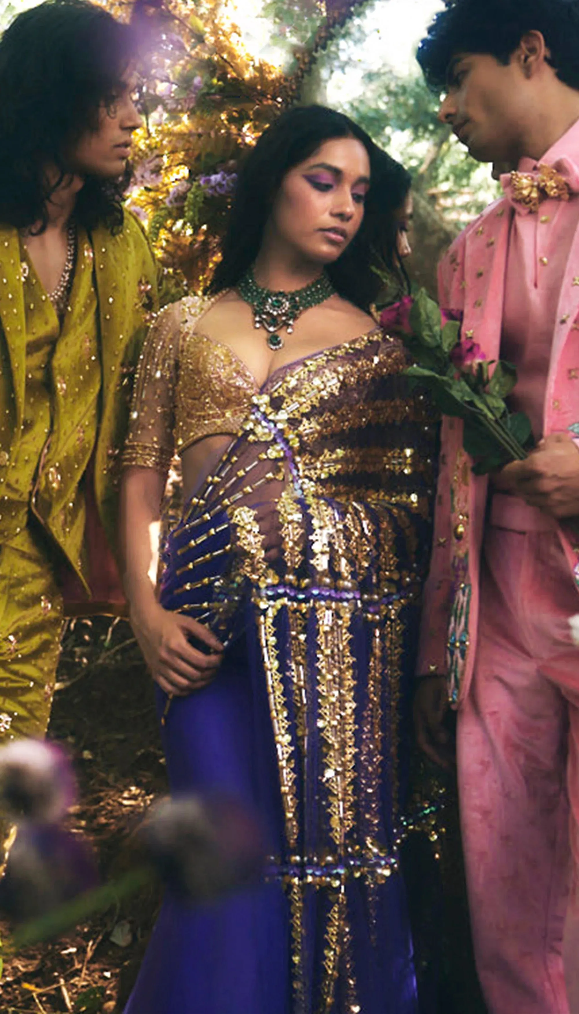 CHARLOTTE - BLUE & GOLD SAREE SET