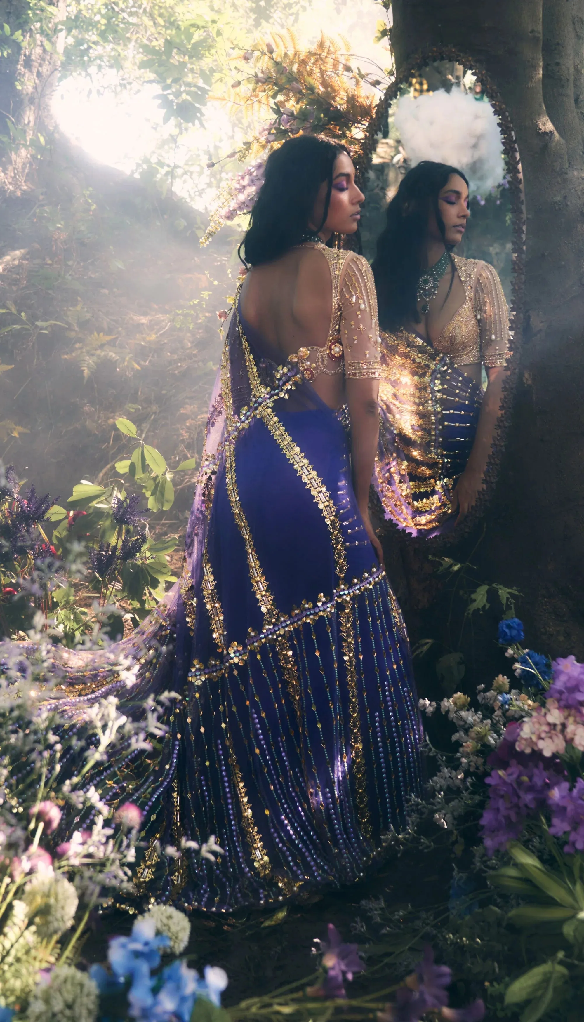 CHARLOTTE - BLUE & GOLD SAREE SET