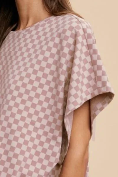 Check Your Vibe Dusty Pink Checkered Top