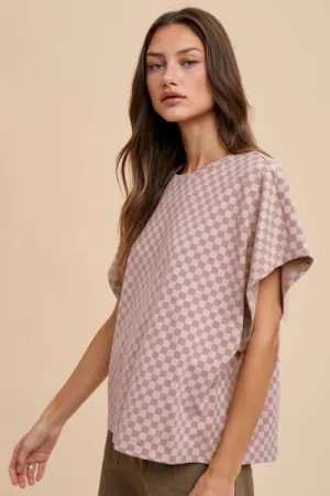 Check Your Vibe Dusty Pink Checkered Top
