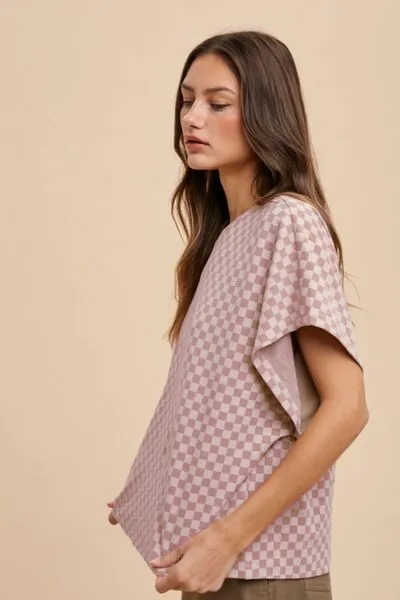 Check Your Vibe Dusty Pink Checkered Top