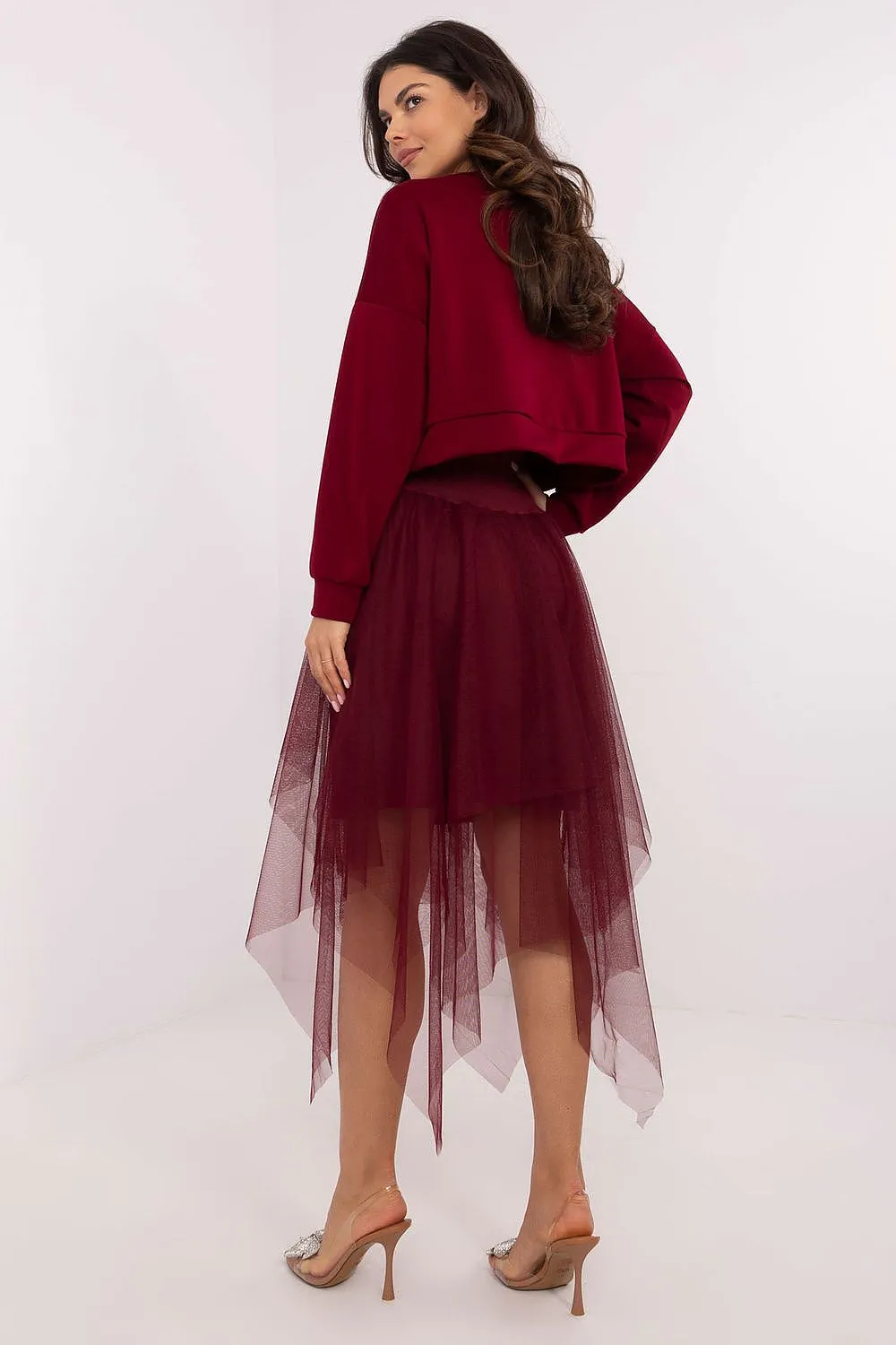 Chic Harmony: Tulle Midi Dress & V-Neck Blouse Set