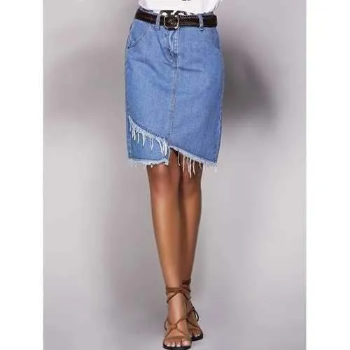 Chic Pocket Design Asymmetrical Women's Denim Skirt - Blue M