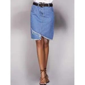 Chic Pocket Design Asymmetrical Women's Denim Skirt - Blue M