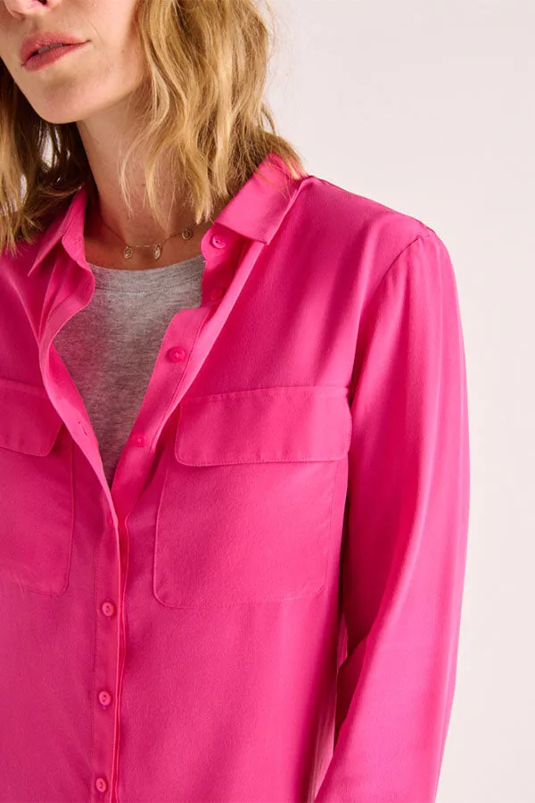 CHINON FUSCHIA WASHED SILK BLOUSE