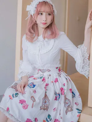 Classic Lolita Shirt Lace Ruffle Bow Cotton White Lolita Blouse
