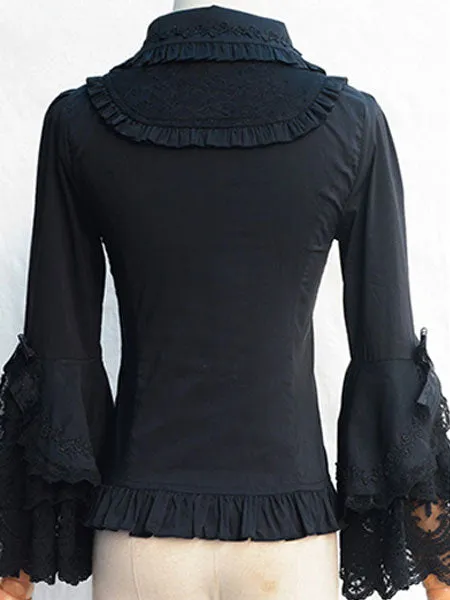 Classic Lolita Shirt Lace Ruffle Bow Cotton White Lolita Blouse