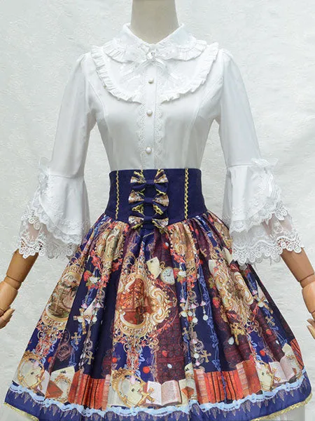 Classic Lolita Shirt Lace Ruffle Bow Cotton White Lolita Blouse