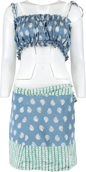 Cloe Cassandro Blue Silk Paisley Print Top And Skirt UK S