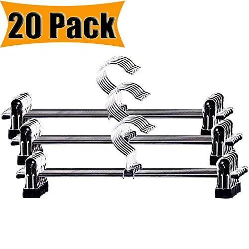 Clothes Hangers Stainless Steel with Non Slip Clips Hangers for Pants Metal Skirt Hangers Heavy Duty Slack Hangers Adjustable Clips Resistant Plated for Skirt Clothes Jeans Shorts Trousers (20 Pack)
