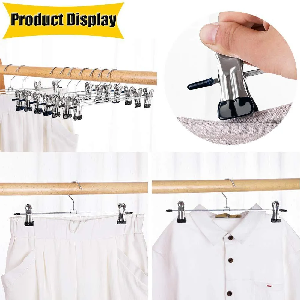 Clothes Hangers Stainless Steel with Non Slip Clips Hangers for Pants Metal Skirt Hangers Heavy Duty Slack Hangers Adjustable Clips Resistant Plated for Skirt Clothes Jeans Shorts Trousers (20 Pack)