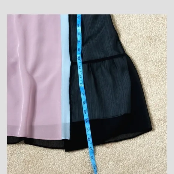 Club Monaco Nailuh Dress Silk Sleeveless Midi Length Black Colorblock Pink Blue