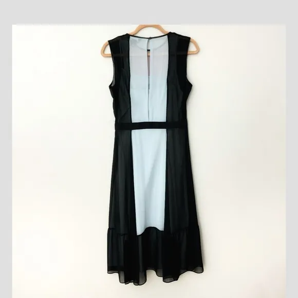 Club Monaco Nailuh Dress Silk Sleeveless Midi Length Black Colorblock Pink Blue