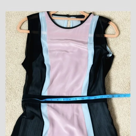 Club Monaco Nailuh Dress Silk Sleeveless Midi Length Black Colorblock Pink Blue