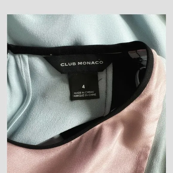 Club Monaco Nailuh Dress Silk Sleeveless Midi Length Black Colorblock Pink Blue
