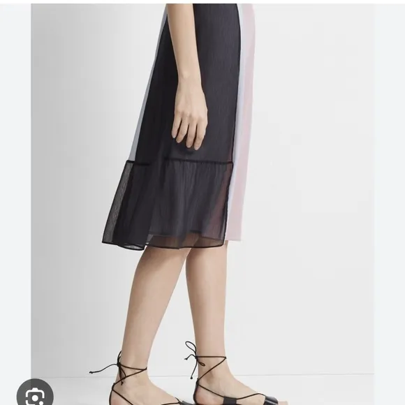 Club Monaco Nailuh Dress Silk Sleeveless Midi Length Black Colorblock Pink Blue