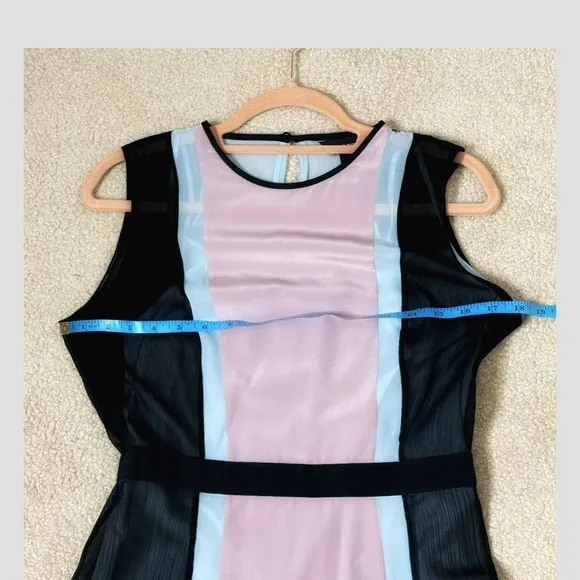 Club Monaco Nailuh Dress Silk Sleeveless Midi Length Black Colorblock Pink Blue