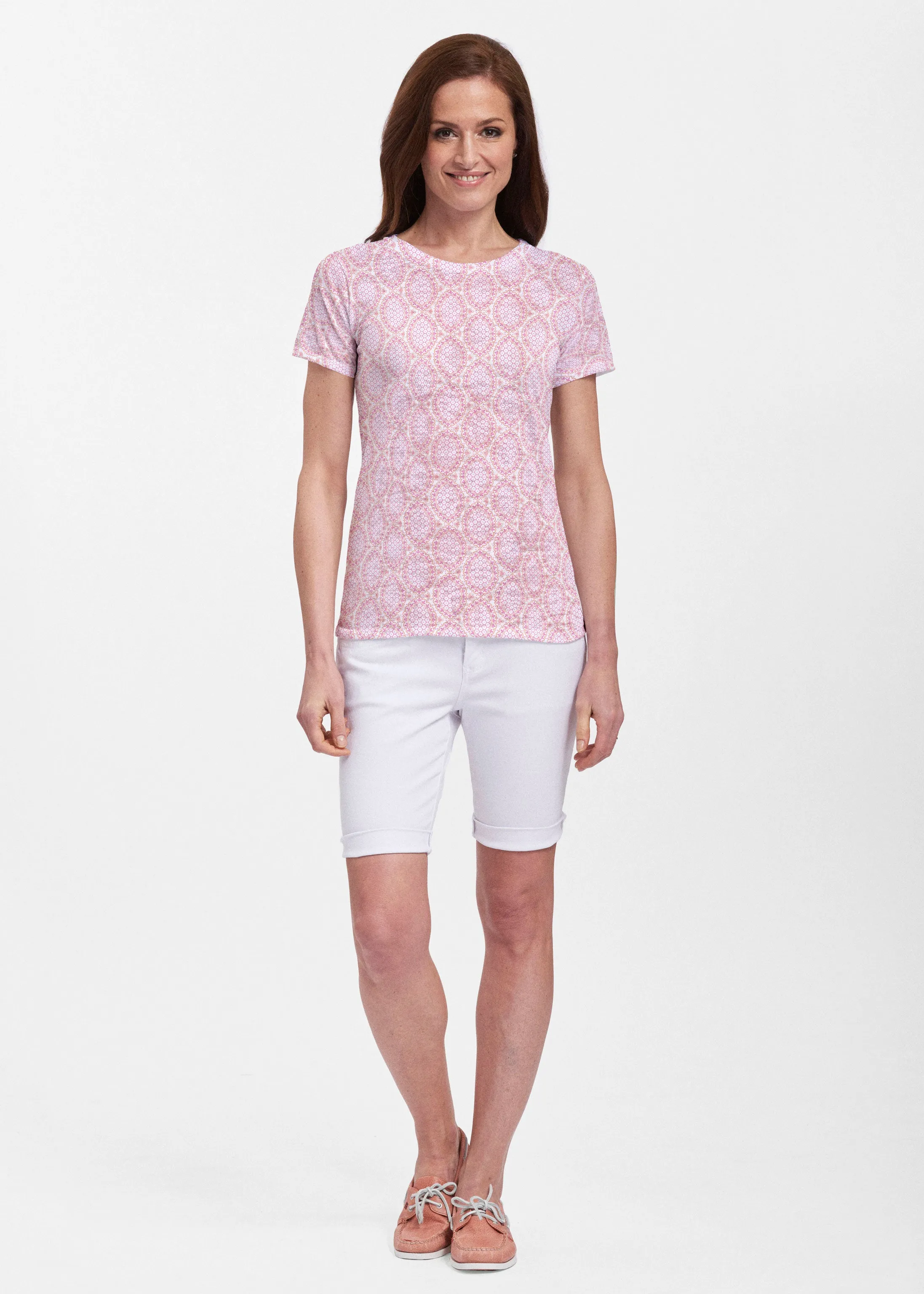 Coastal Lace Pink (7757) ~ Sheer Short Sleeve Crew Shirt
