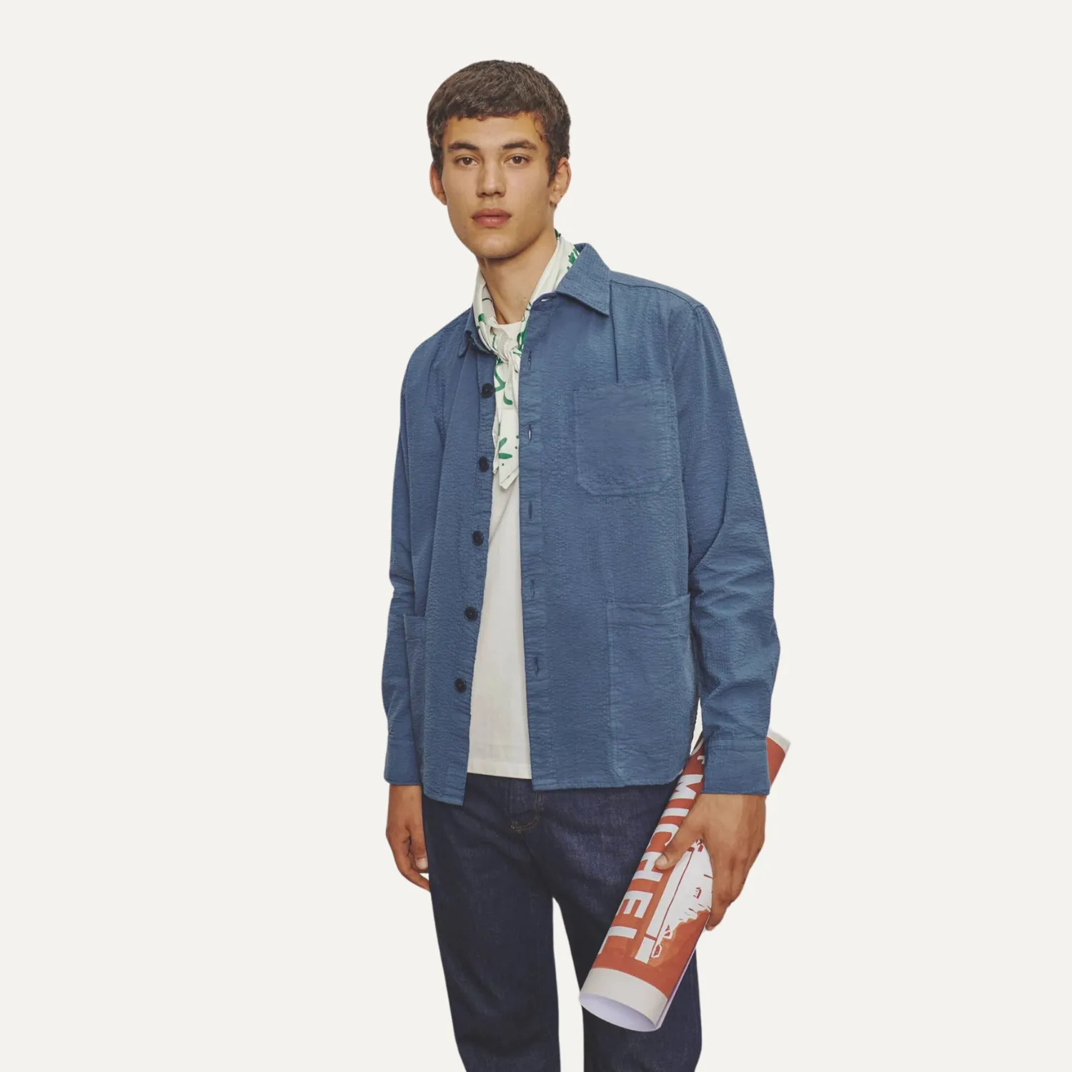 Coban Seersucker Overshirt (Navy)