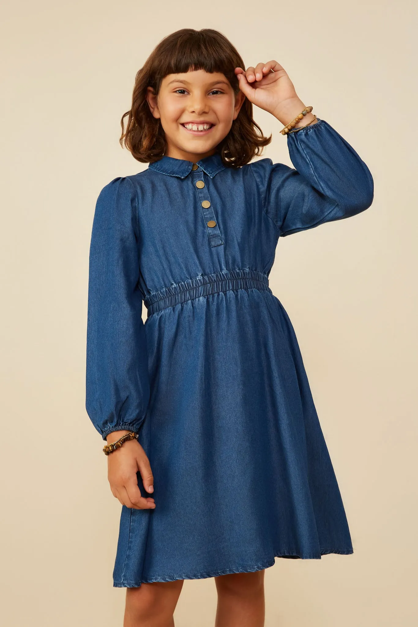 Collared Long Sleeve Chambray Dress