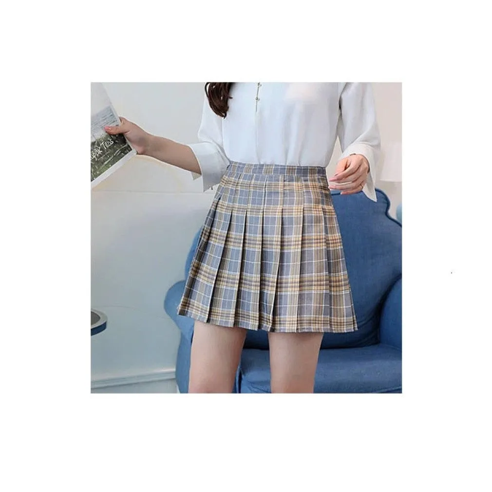 ContiNent 33 Women High Waist Pleated Skirt Summer Casual Kawaii A-line Plaid black tennis Japanese School Uniform Mini Skirts for Girls