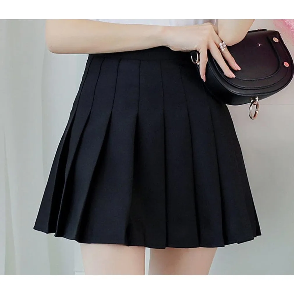 ContiNent 33 Women High Waist Pleated Skirt Summer Casual Kawaii A-line Plaid black tennis Japanese School Uniform Mini Skirts for Girls