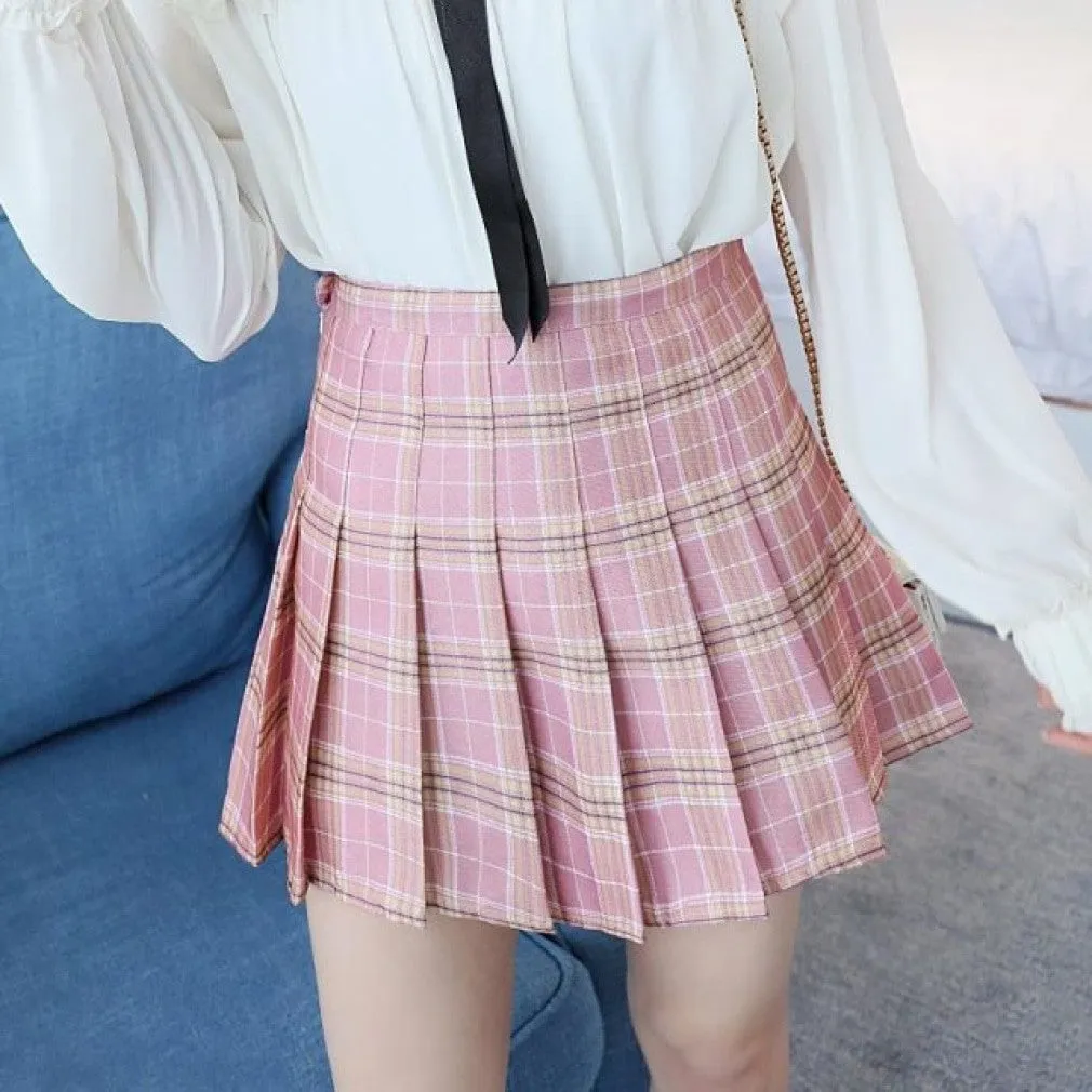 ContiNent 33 Women High Waist Pleated Skirt Summer Casual Kawaii A-line Plaid black tennis Japanese School Uniform Mini Skirts for Girls