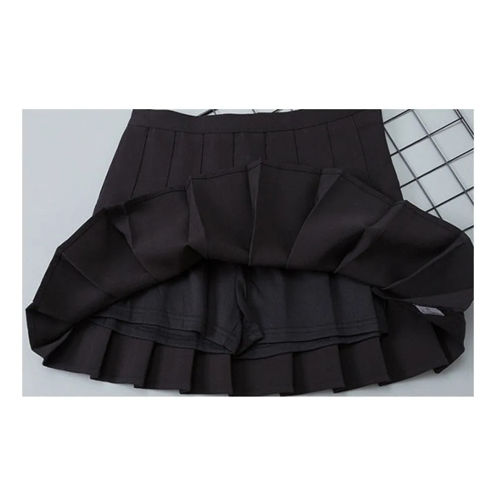 ContiNent 33 Women High Waist Pleated Skirt Summer Casual Kawaii A-line Plaid black tennis Japanese School Uniform Mini Skirts for Girls