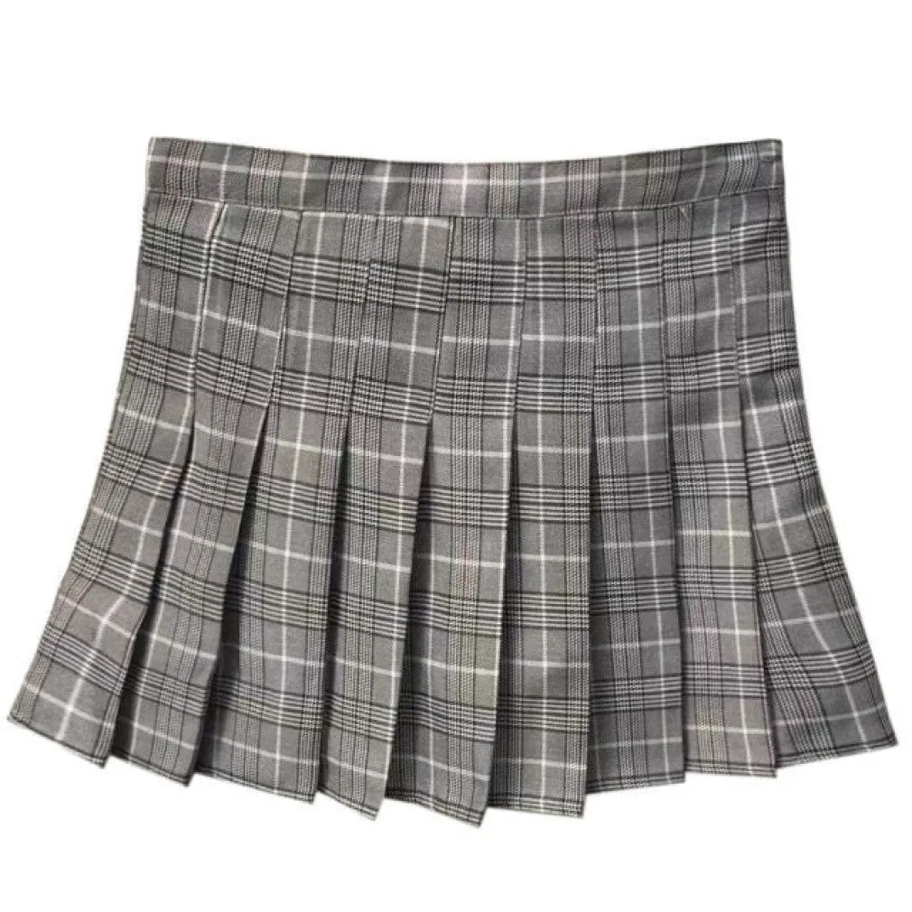ContiNent 33 Women High Waist Pleated Skirt Summer Casual Kawaii A-line Plaid black tennis Japanese School Uniform Mini Skirts for Girls
