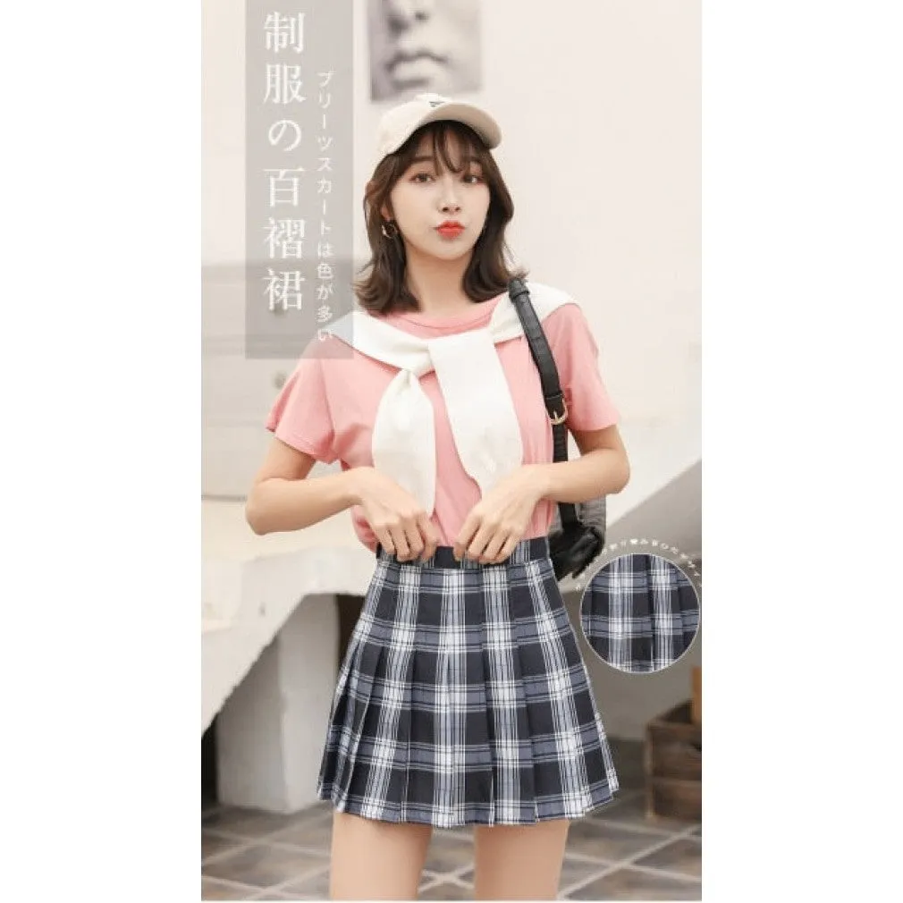 ContiNent 33 Women High Waist Pleated Skirt Summer Casual Kawaii A-line Plaid black tennis Japanese School Uniform Mini Skirts for Girls