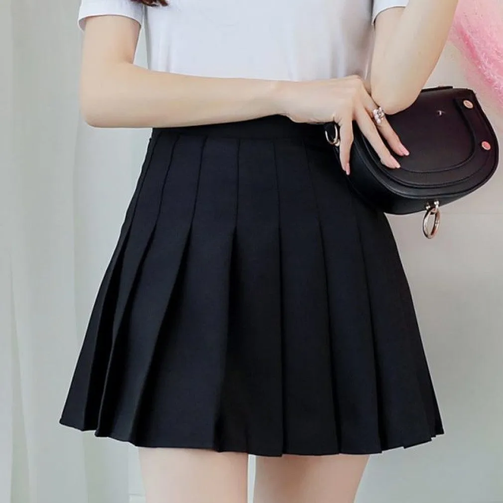 ContiNent 33 Women High Waist Pleated Skirt Summer Casual Kawaii A-line Plaid black tennis Japanese School Uniform Mini Skirts for Girls