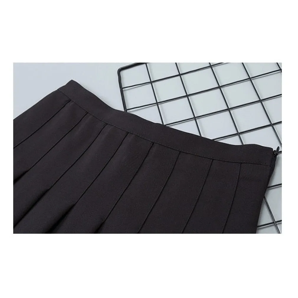 ContiNent 33 Women High Waist Pleated Skirt Summer Casual Kawaii A-line Plaid black tennis Japanese School Uniform Mini Skirts for Girls