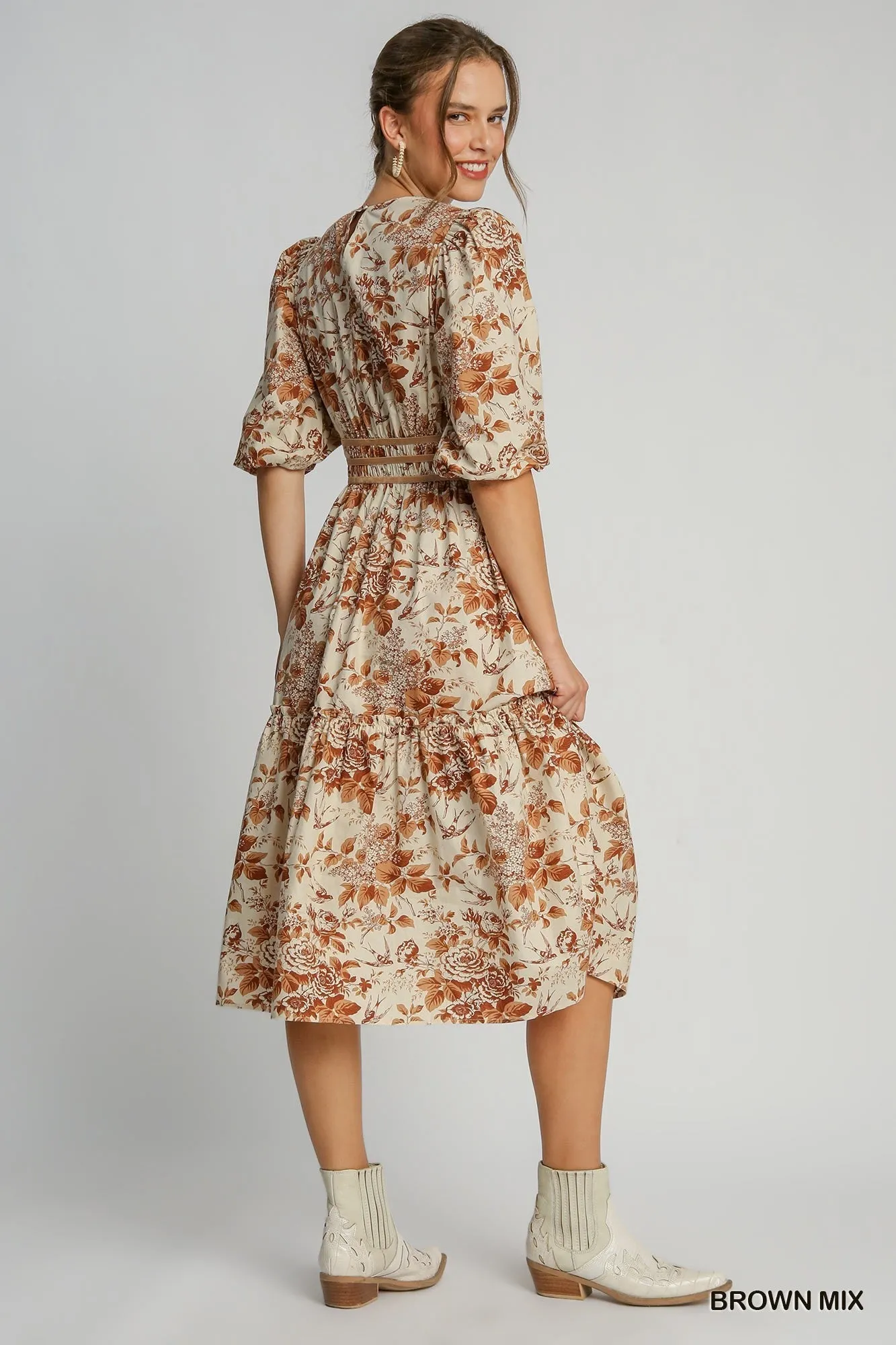 Contrast Trim Round Neck Short Sleeve Print Dress