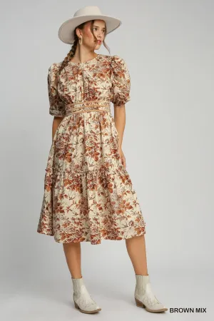 Contrast Trim Round Neck Short Sleeve Print Dress