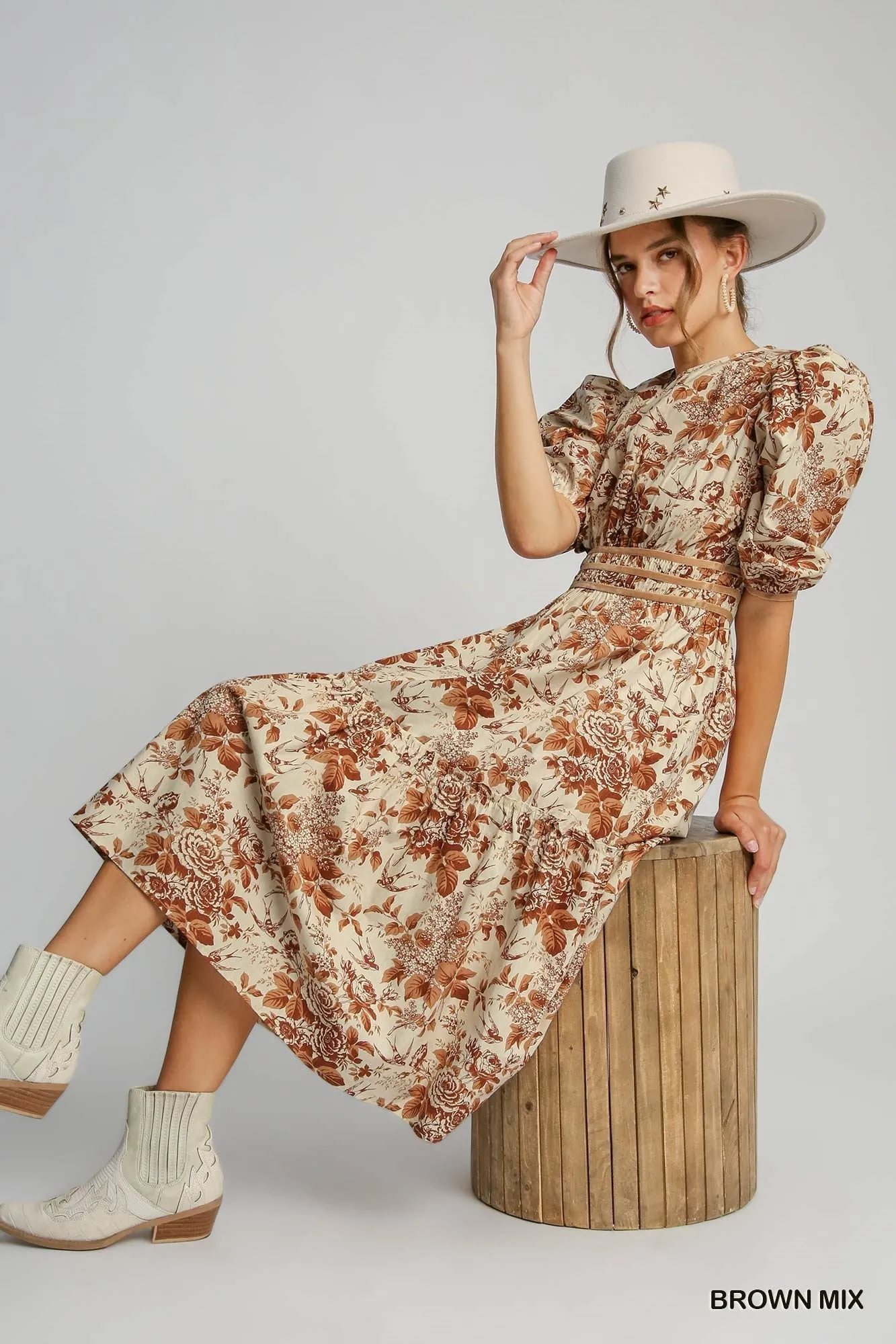 Contrast Trim Round Neck Short Sleeve Print Dress