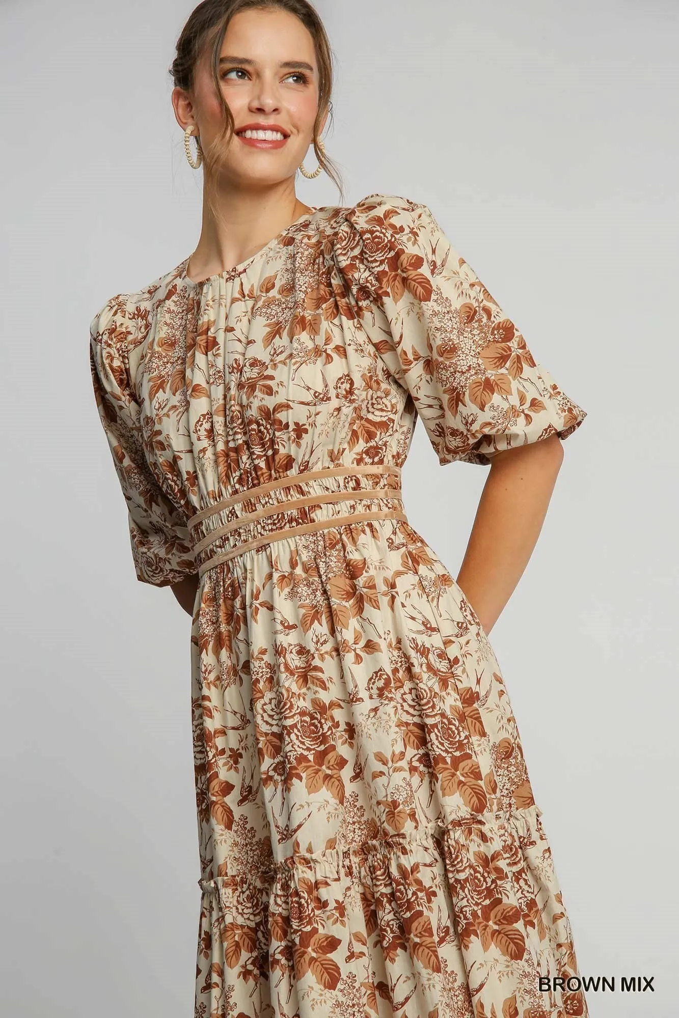 Contrast Trim Round Neck Short Sleeve Print Dress