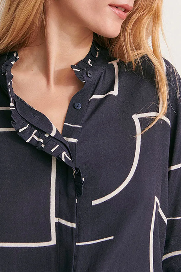 CONVENTION NAVY PRINTED BLOUSE