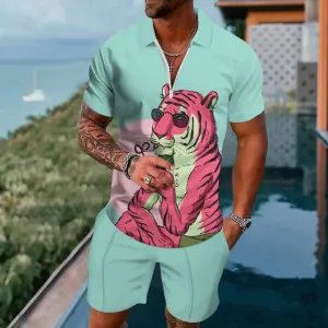 Cool Tiger Short Sleeve Zip Polo Board Shorts Set 2404001712