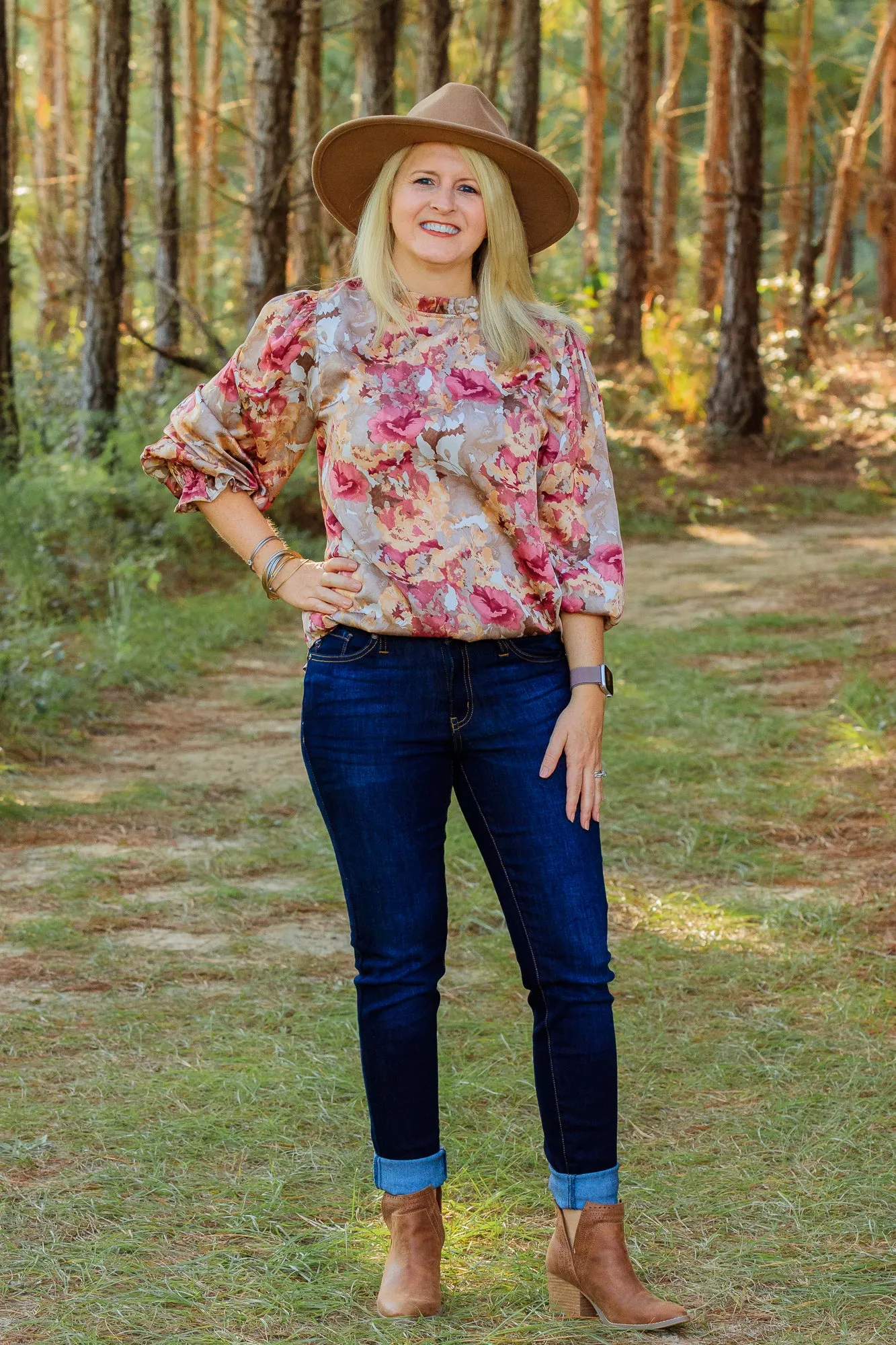 Corrine Floral Top - Marsala