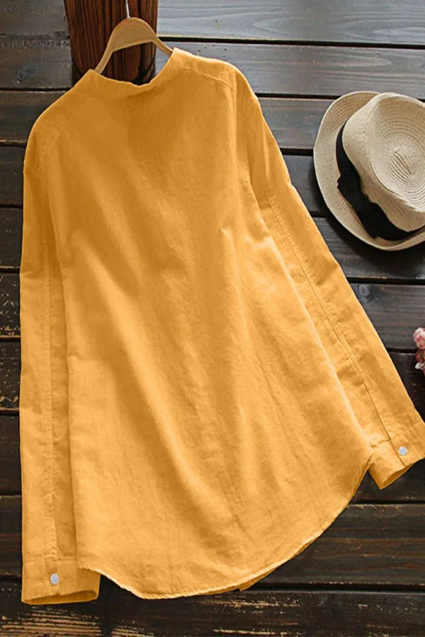 Cotton And Linen Solid Color Shirt