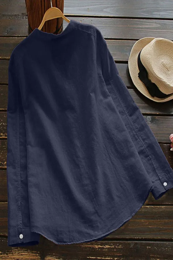 Cotton And Linen Solid Color Shirt