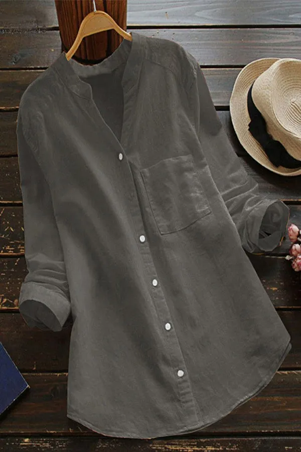 Cotton And Linen Solid Color Shirt