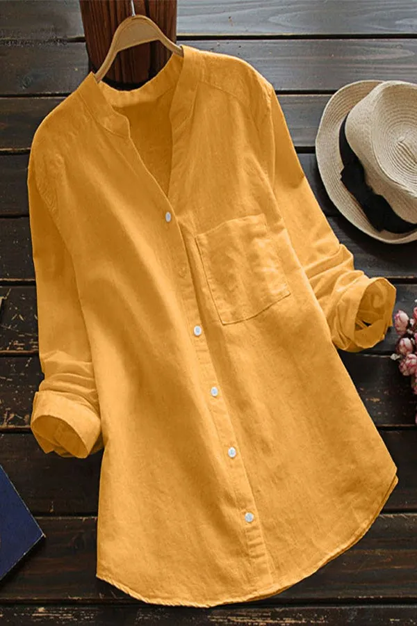 Cotton And Linen Solid Color Shirt