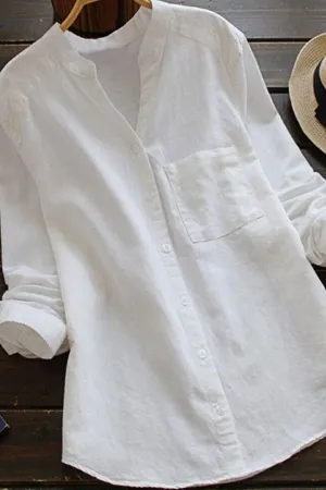 Cotton And Linen Solid Color Shirt