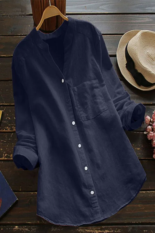 Cotton And Linen Solid Color Shirt