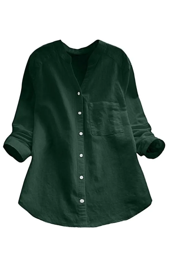 Cotton And Linen Solid Color Shirt