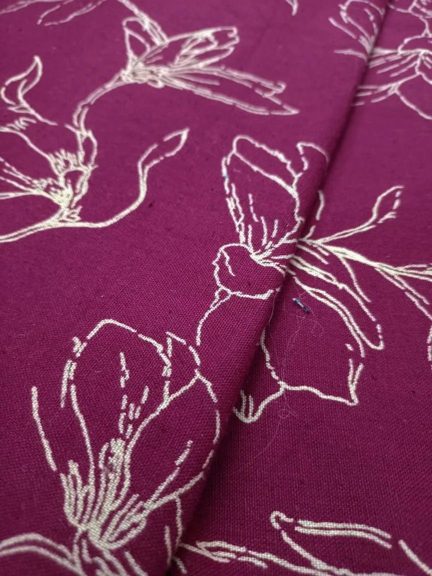 Cotton Linen Semi-Handloom Screen Printed Fabric