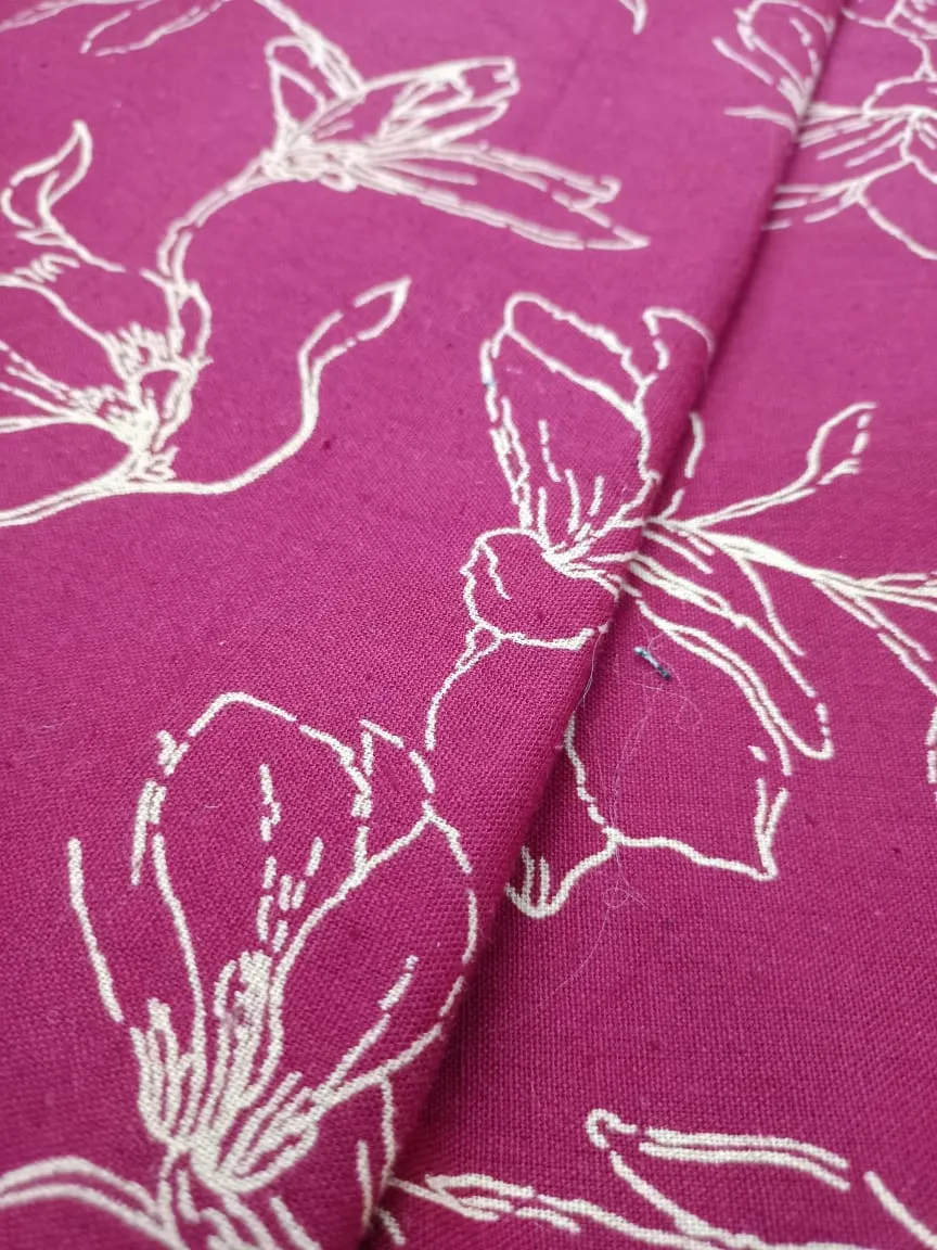 Cotton Linen Semi-Handloom Screen Printed Fabric