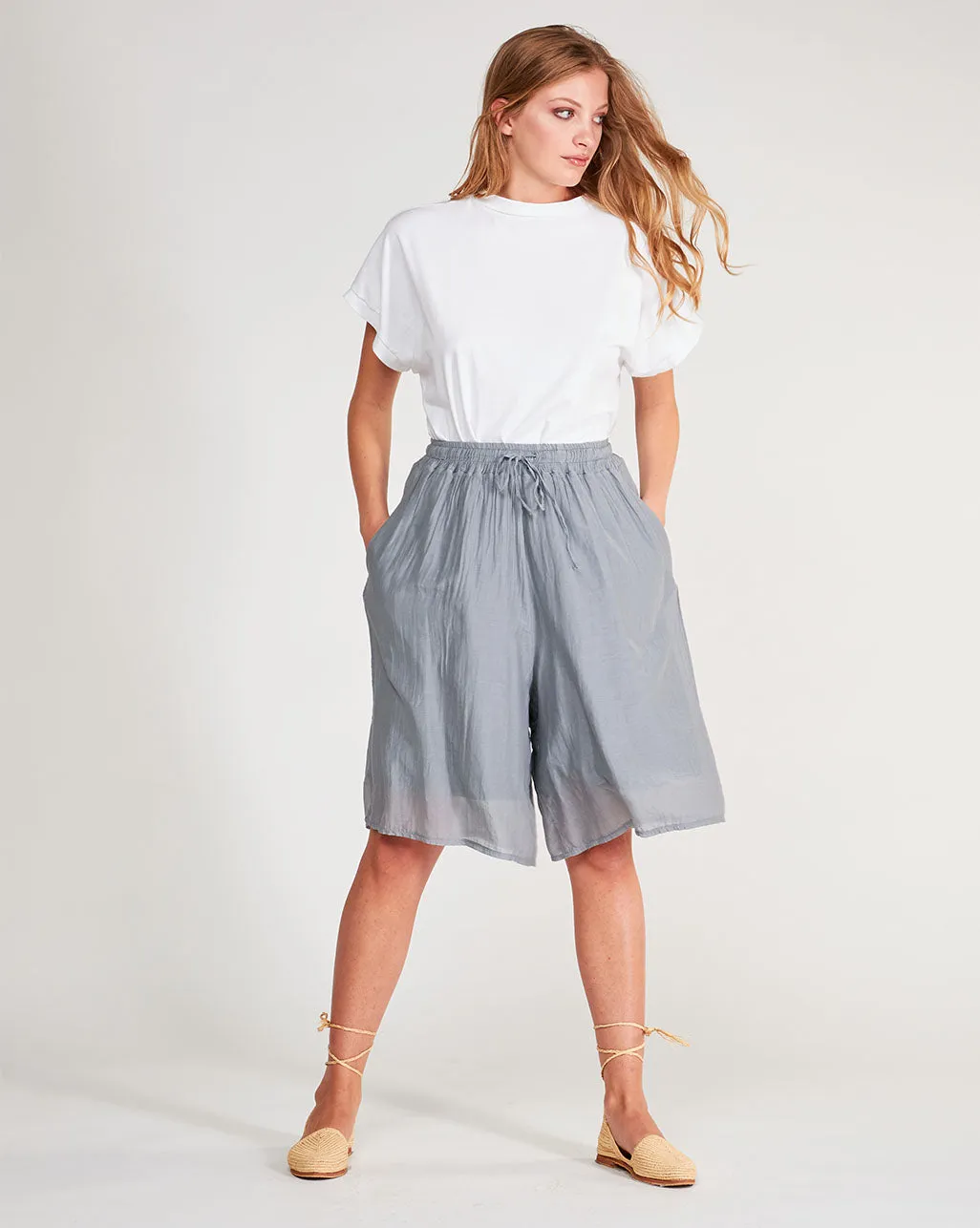 Cotton Silk Blend Drawstring Shorts